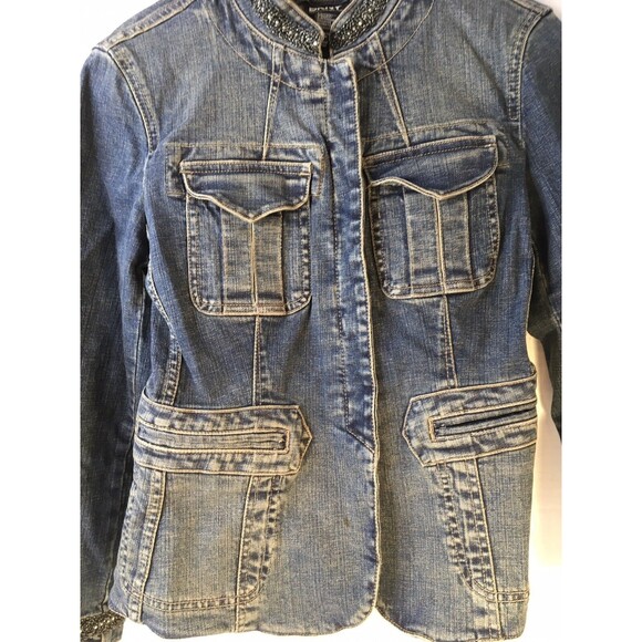 Vintage DKNY Jeans Fitted And Beaded Denim  Jean Jacket Womens Sz 4  Embellished - Picture 5 of 9